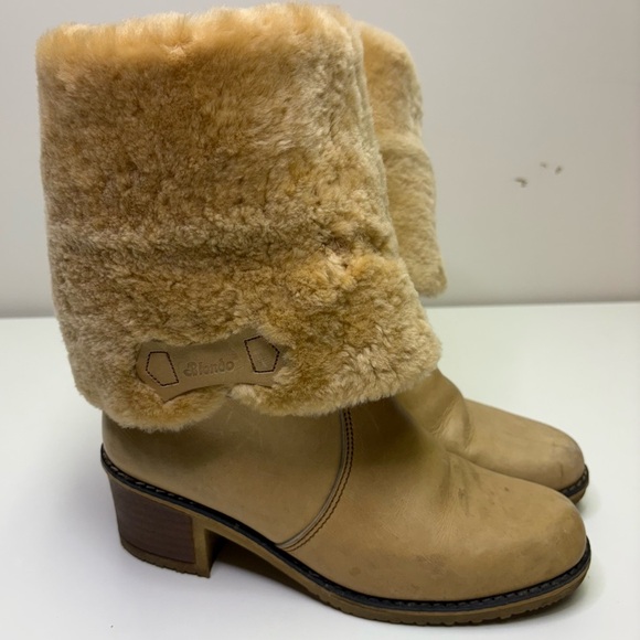 Blondo 70’s Vintage Women’s 9 Shearling Leather Sheepskin Boots Stacked Heel Rad - Picture 4 of 16